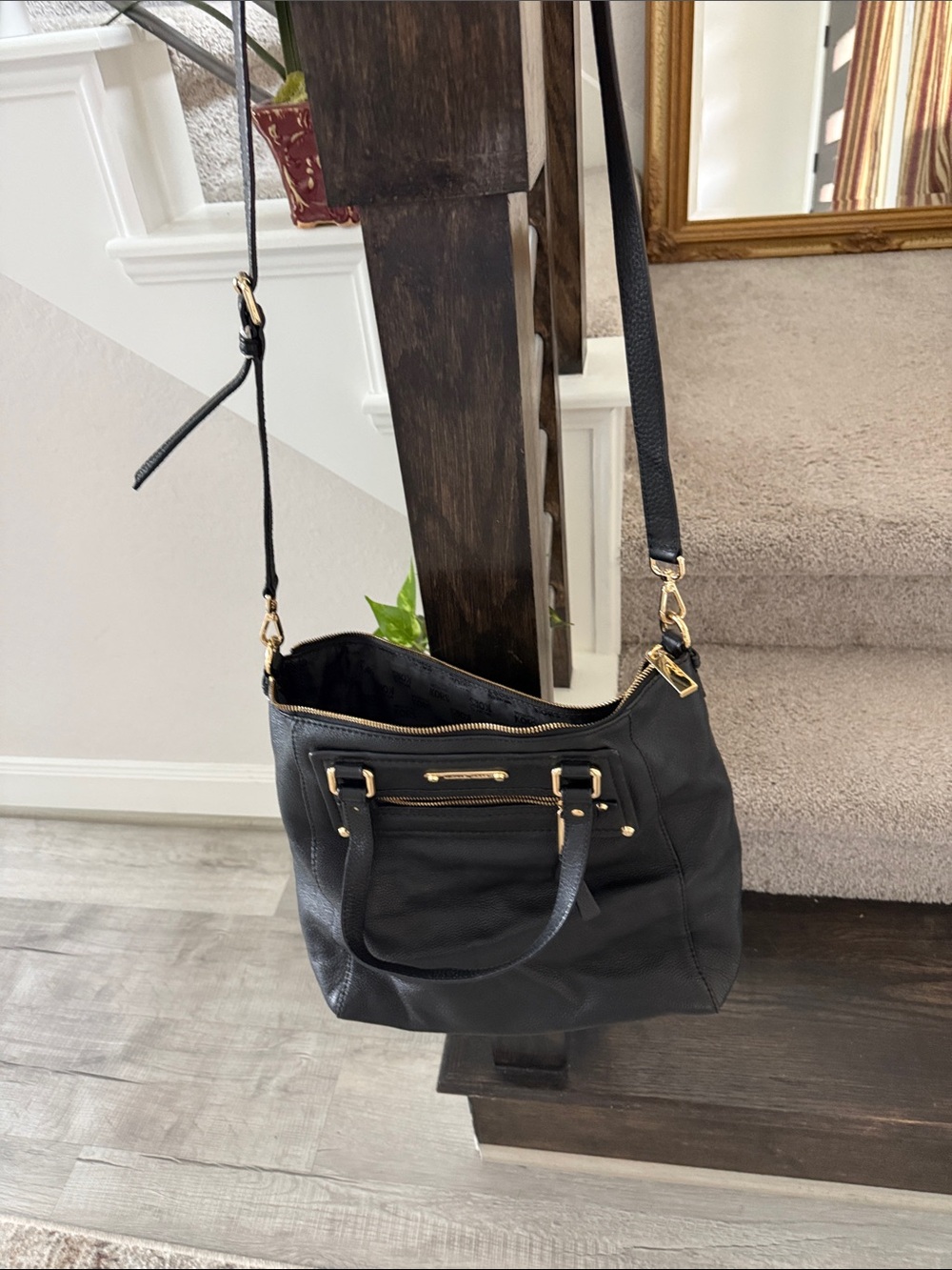 Michael Kors Black Leather Shoulder Bag with Gold Hardware